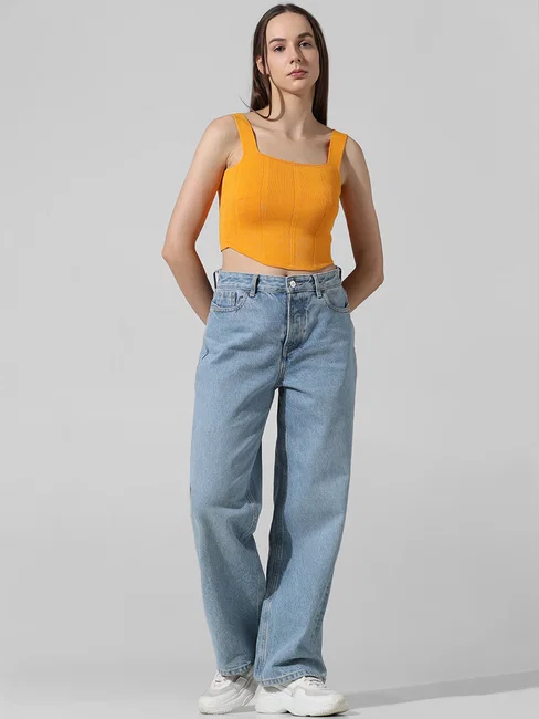 ORANGE FINE KNIT CORSET TOP - Image 2