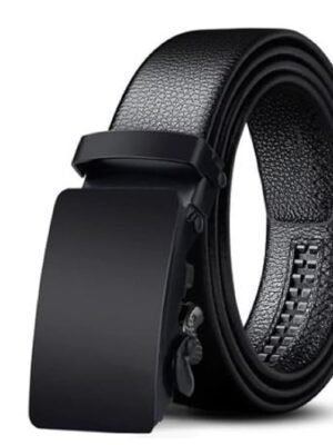 Zacharias Men’s Faux Leather Belt Automatic Buckle (Black;Free Size) (Pack of 1)