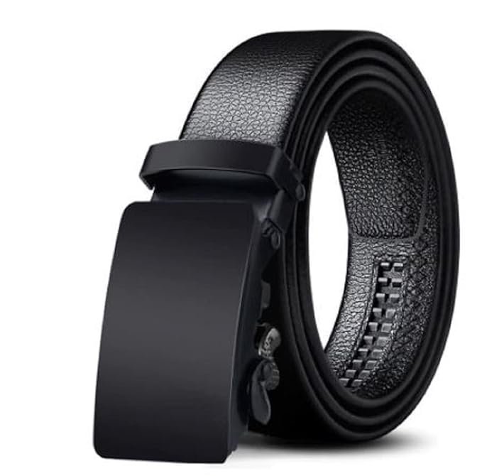 Zacharias Men's Faux Leather Belt Automatic Buckle (Black;Free Size) (Pack of 1)