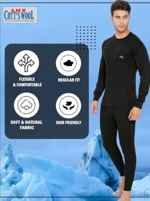 Lux Cottswool Men’s R-Neck Thermal Top and Lower Set