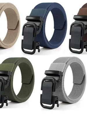 Zacharias Men’s Multicolored, Free-Sizing Nylon Fabric Belt with Automatic Buckle (A Set of 5)