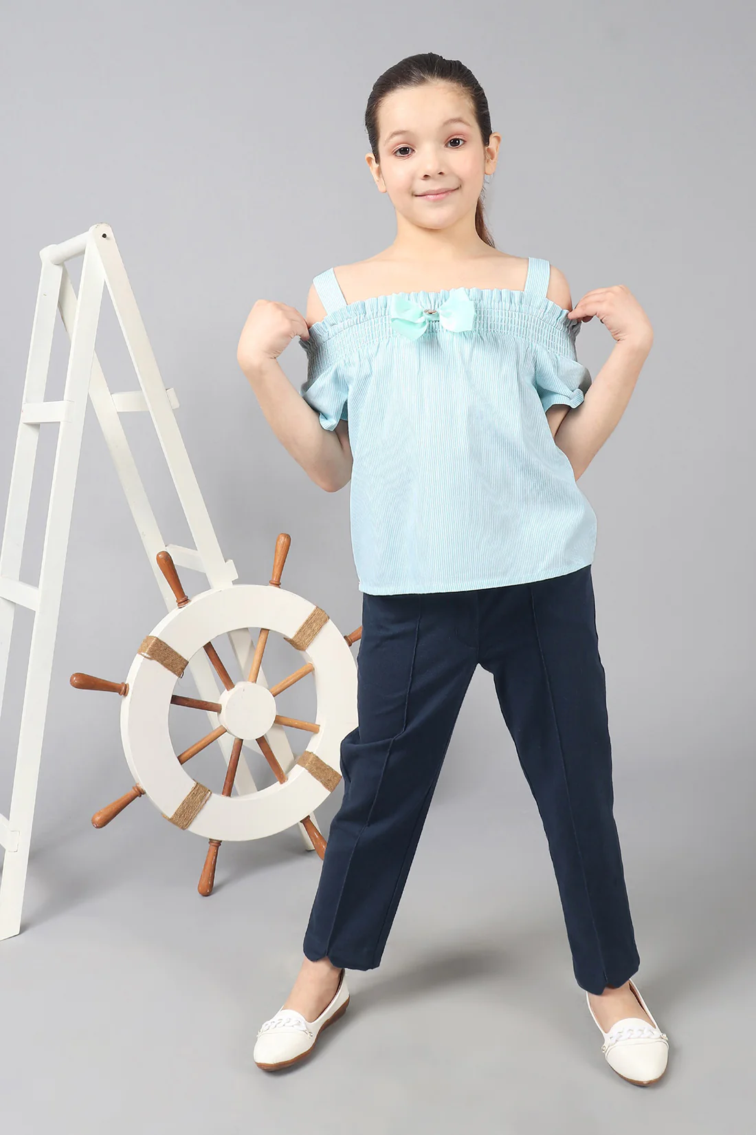 Kids Girls Orange 100% Cotton Round Neck Peplum Top - Image 2