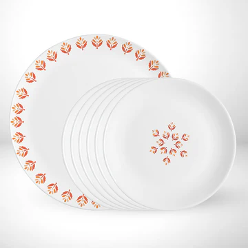 White Dinner Plates with Orange Floral Border