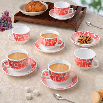 Coral Geometric Tea Cup