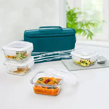 Insulated Lunch Box Set with Bottles and Carrying Bag